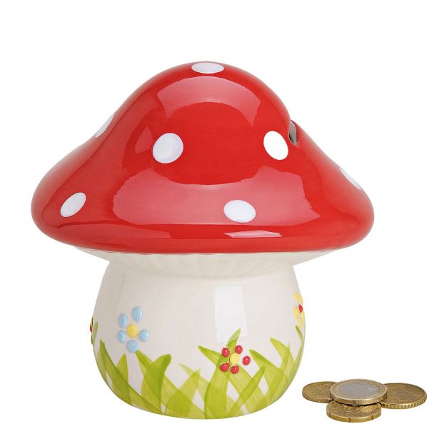 Spardose 'Pilz' aus Keramik, 13 x 13 cm, rot-weiß