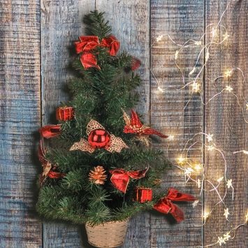 Deko Mini-Tischweihnachtsbaum - Künstlicher Tannenbaum, rot, 60 cm