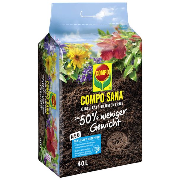 COMPO SANA® Qualitäts-Blumenerde ca 50% weniger Gewicht - 40 Liter (1 L / € 0,35)