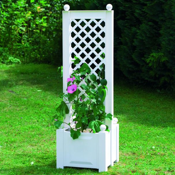 Pflanzkasten zentriert mit Spalier, 43 cm in Weiß